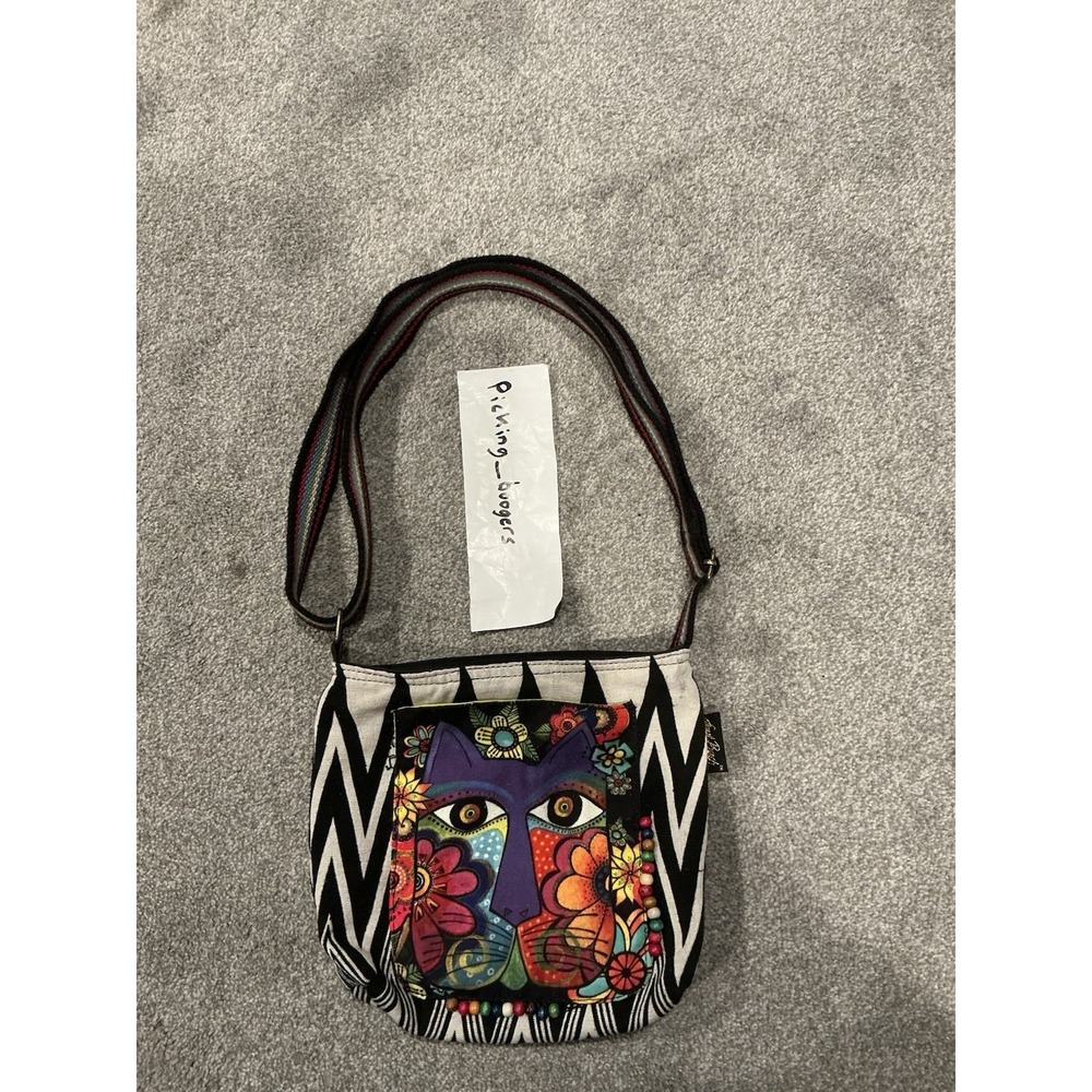 Laurel Birch Crossbody Cat Bag Purse Beaded Woven Wood Cat Design‎